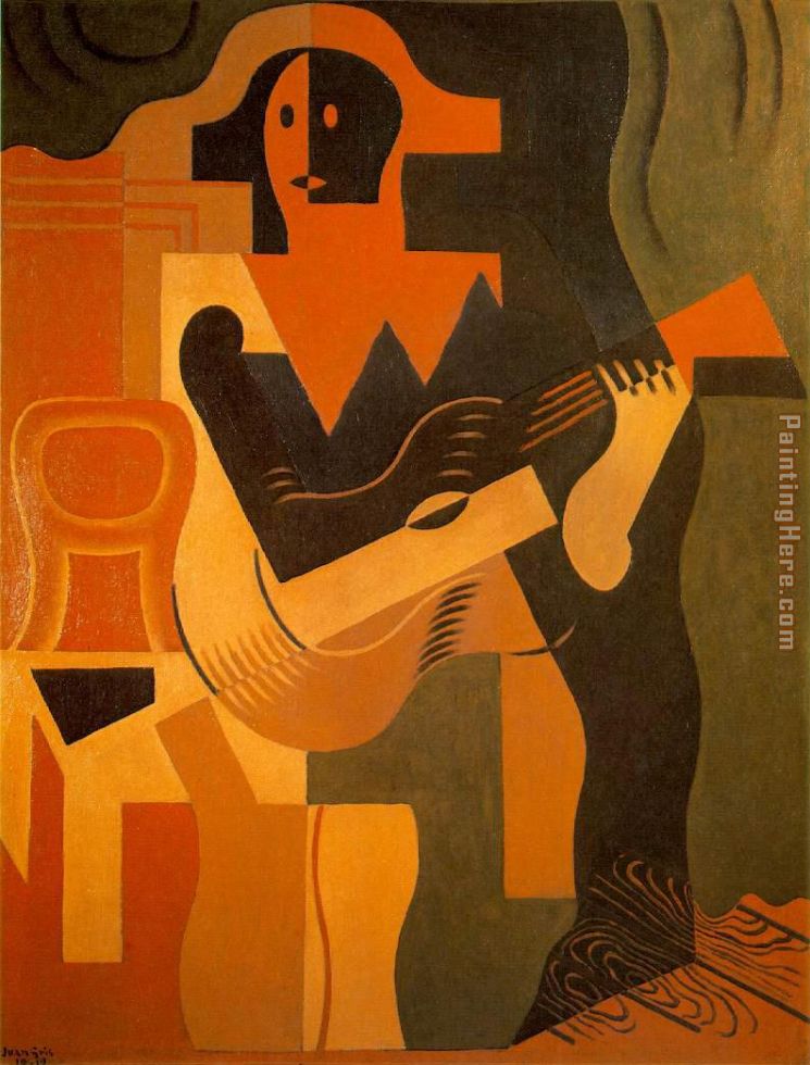 Harlequin with Guitar painting - Juan Gris Harlequin with Guitar art painting